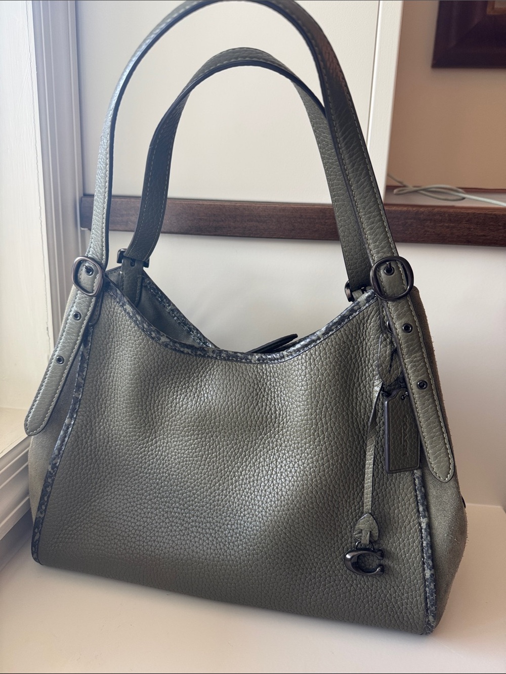 Coach Lori Olive Green Pebbled Leather Shoulder Bag